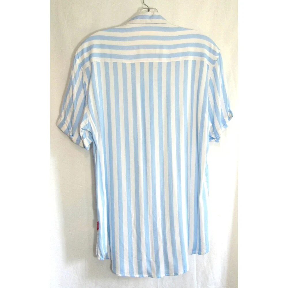 RSVLTS Blue & White Striped Montauk Short Sleeve Button Down Shirt Small NWT